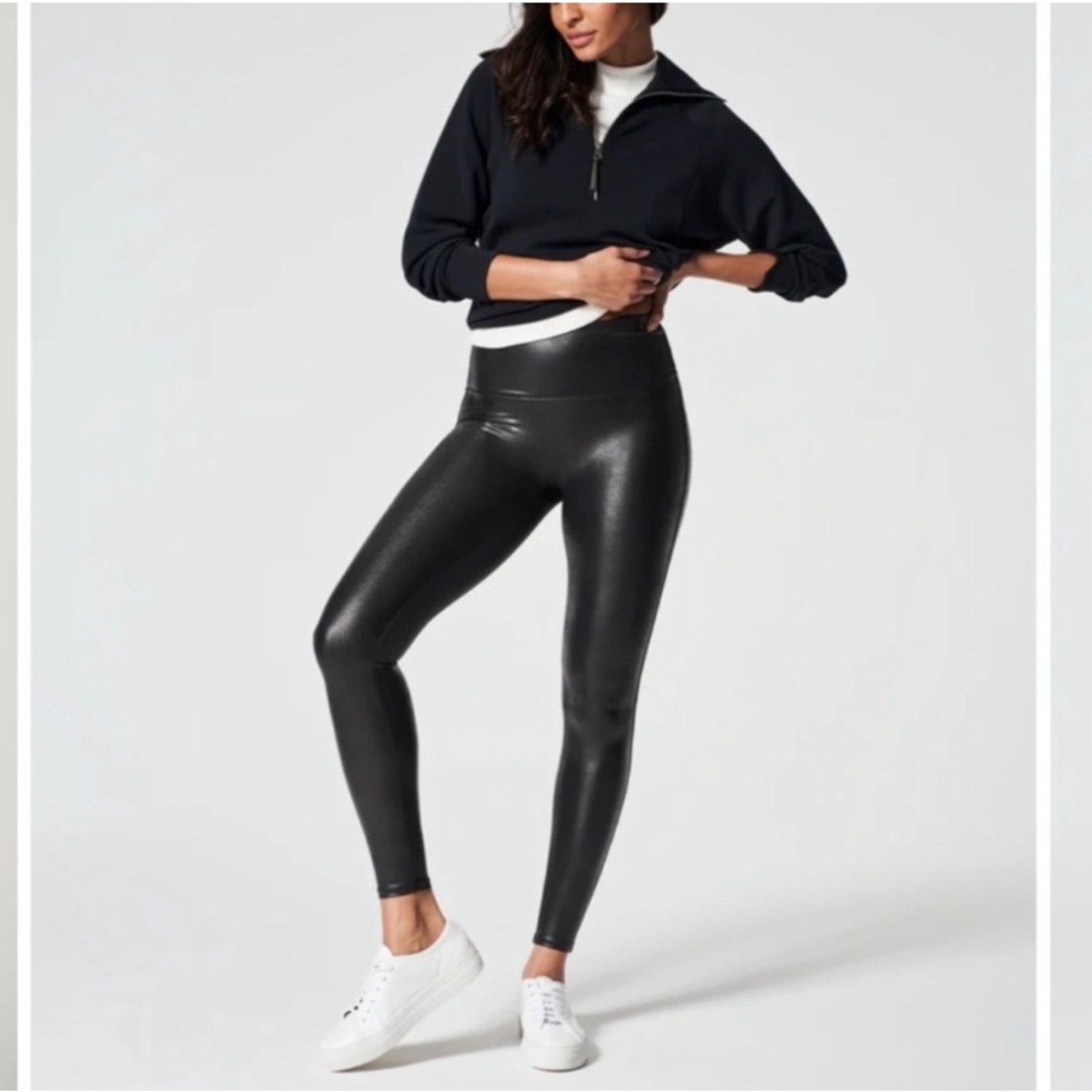 SPANX High Rise Seamless Faux Leather Leggings in Black
